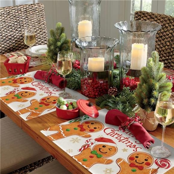 Set of 4 | Gingerbread Man Placemats 12 x 18 Inches | Merry Christmas Decor - Picture 2 of 7